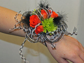 Bright and funky wristlet corsage from The Posie Shoppe in Prineville, OR