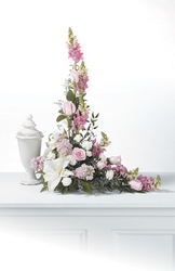 Pink and white memorial arrangement from The Posie Shoppe in Prineville, OR