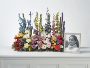 Color block memorial arrangement