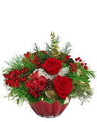 Vibrant Red Holiday Centerpiece from The Posie Shoppe in Prineville, OR