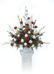 Red and white traditional arrangement from The Posie Shoppe in Prineville, OR