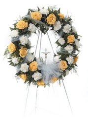 Rose and carnation wreath from The Posie Shoppe in Prineville, OR