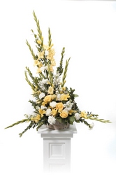 Yellow and white basket arrangement from The Posie Shoppe in Prineville, OR