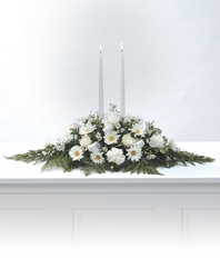 White candle arrangement from The Posie Shoppe in Prineville, OR