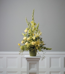 Arrangement in greens and yellows from The Posie Shoppe in Prineville, OR