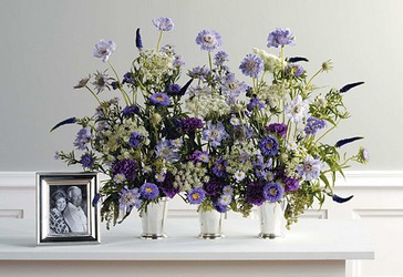 Wildflowers in silver vases from The Posie Shoppe in Prineville, OR