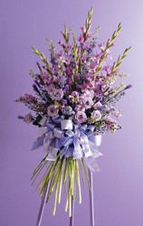 Lavender hand-tied bouquet look standing easel spray from The Posie Shoppe in Prineville, OR