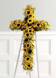 Yellow sunflower cross on easel from The Posie Shoppe in Prineville, OR